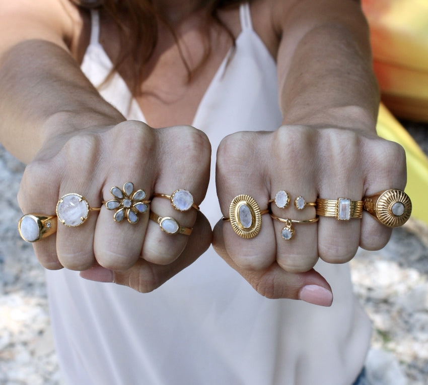Bague dorée pierre ronde 4 griffes