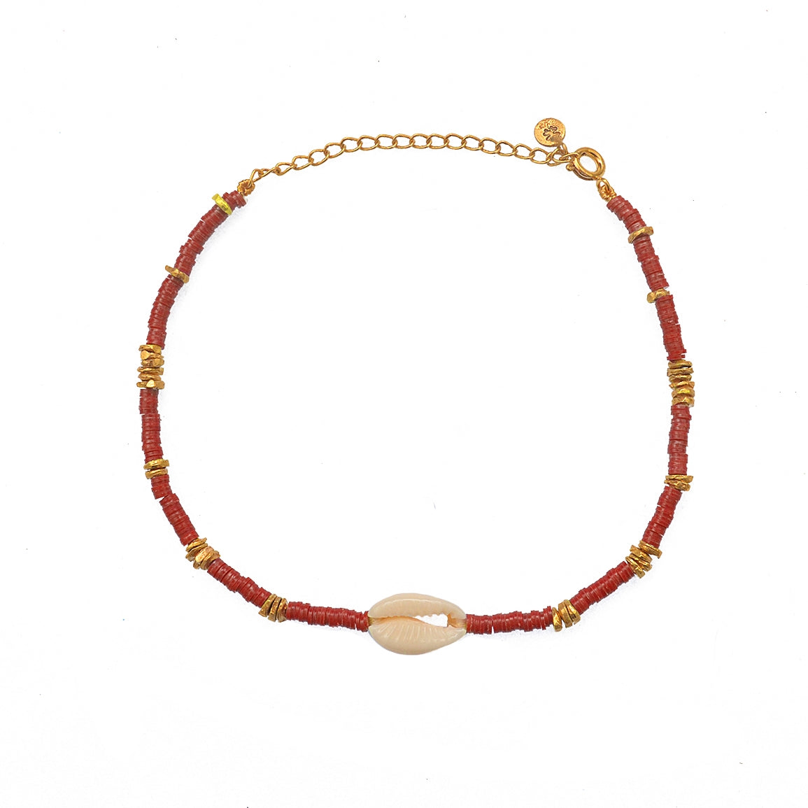 Bracelet de cheville disques de vinyles couleur et cauri -