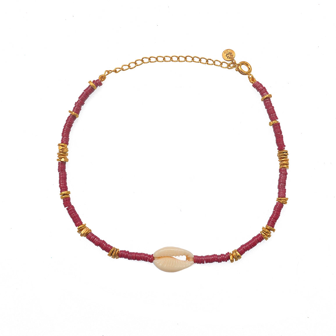 Bracelet de cheville disques de vinyles couleur et cauri -