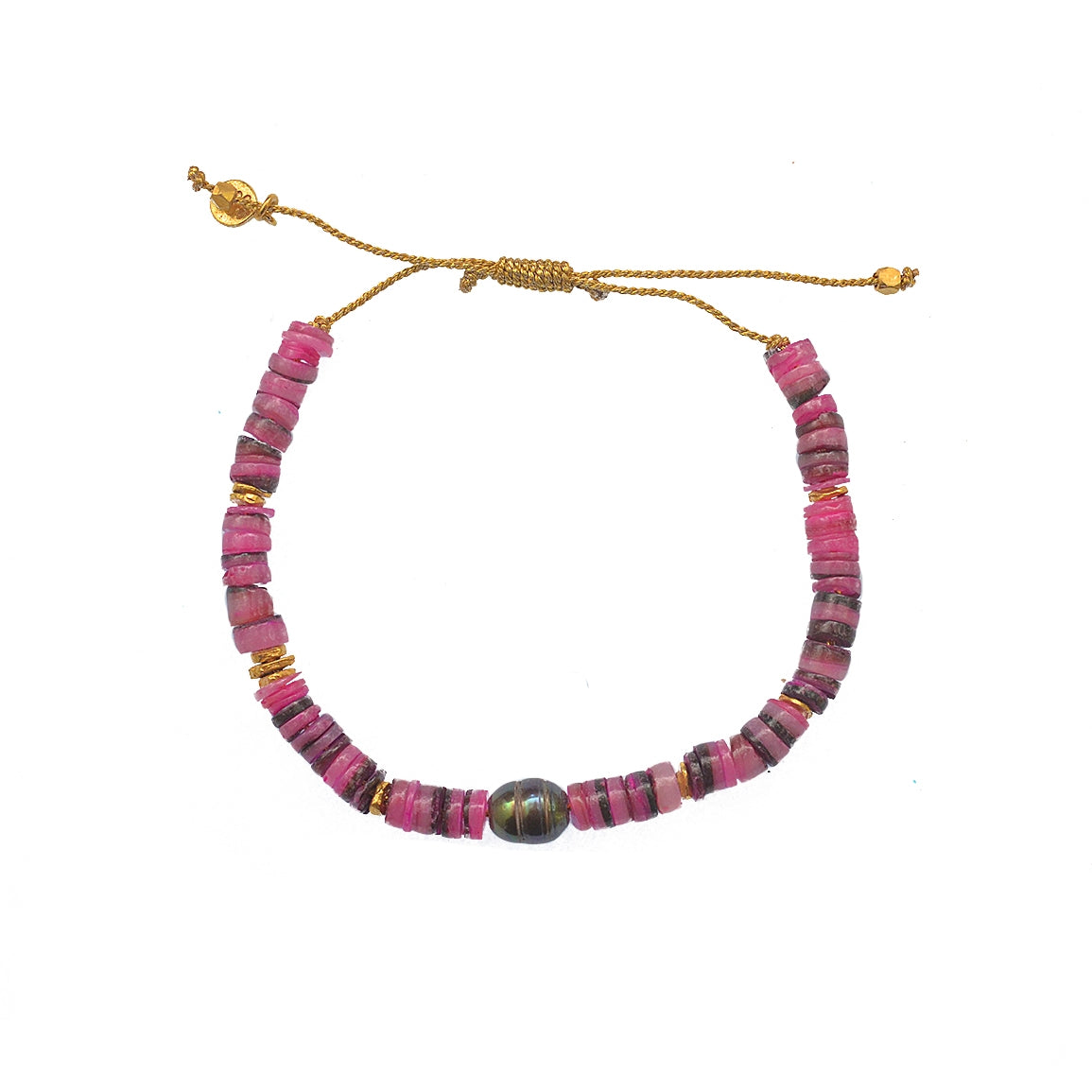 Bracelet cordon doré coquillage et perle