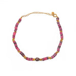 Bracelet de cheville doré coquillages teintés roses et perle
