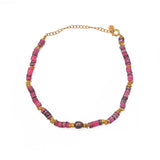 Bracelet de cheville doré coquillages teintés roses et perle