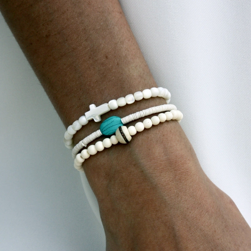 Bracelet vinyle blanc et turquoise