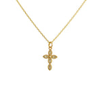 Collier doré croix fleur et pierre - PIERRE DE LUNE