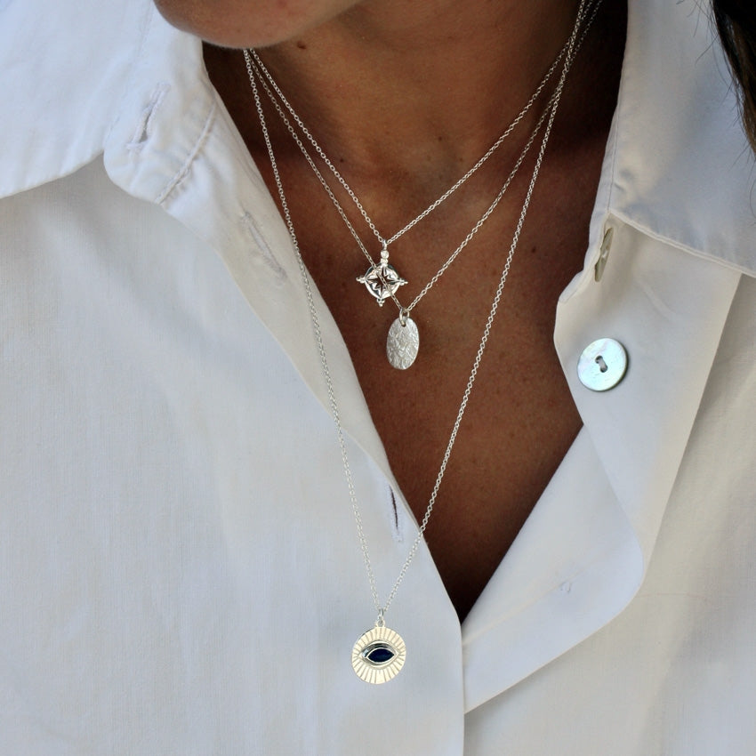 Sautoir argent 925 et oeil lapis