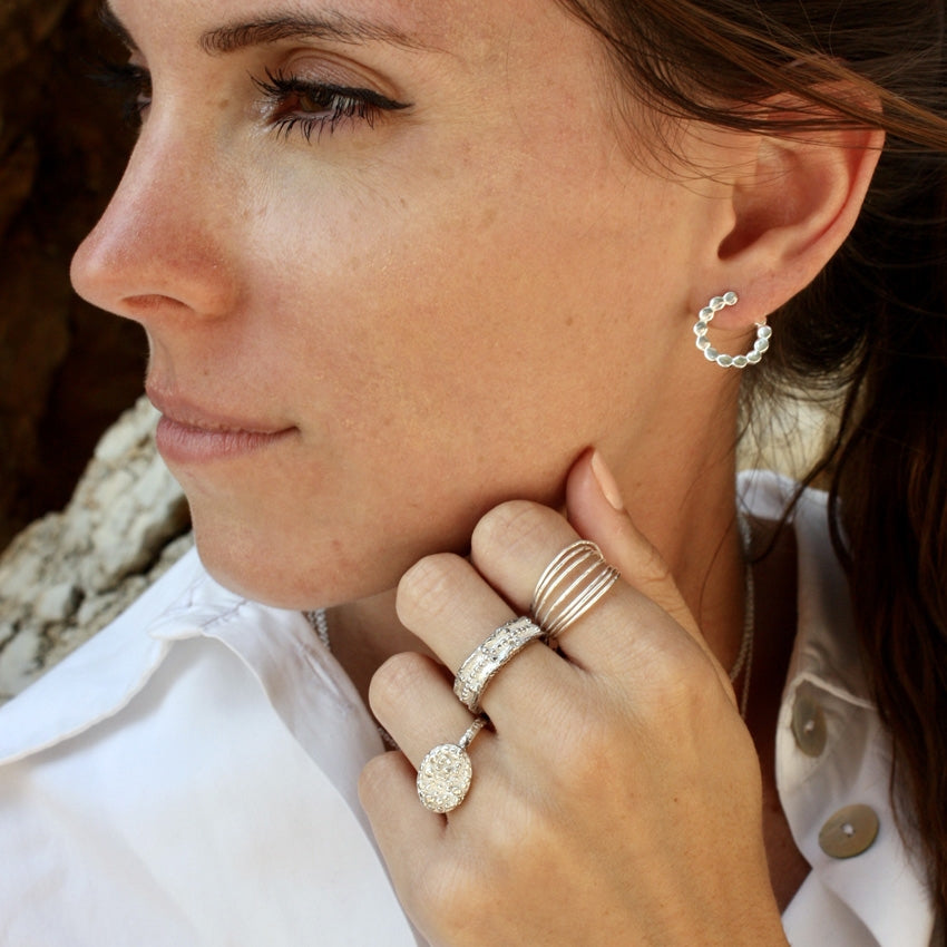Bague ovale martelée en argent 925 - Bagues