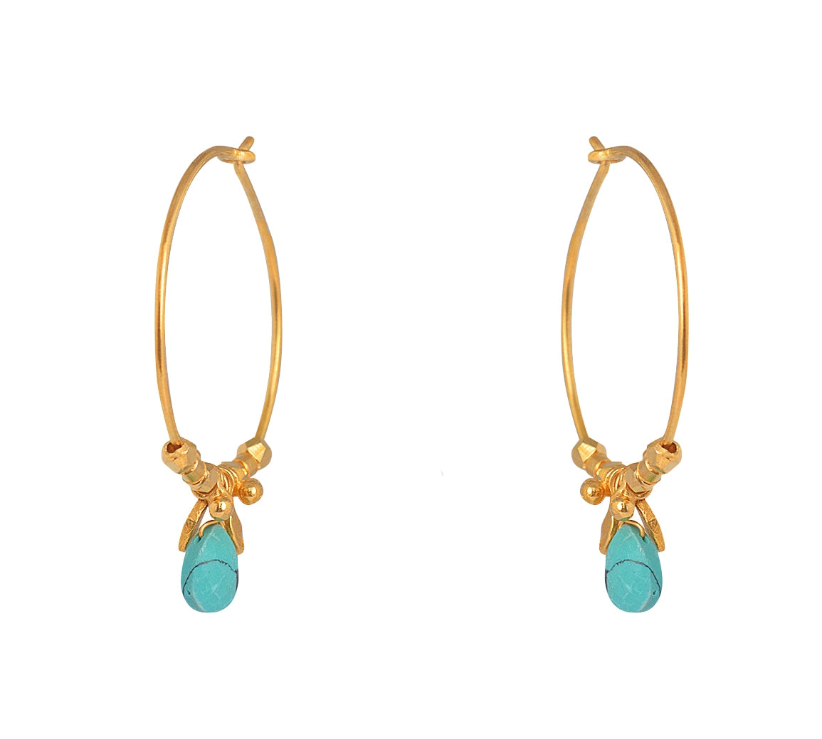 Créoles dorées pierre goutte et pampilles - TURQUOISE