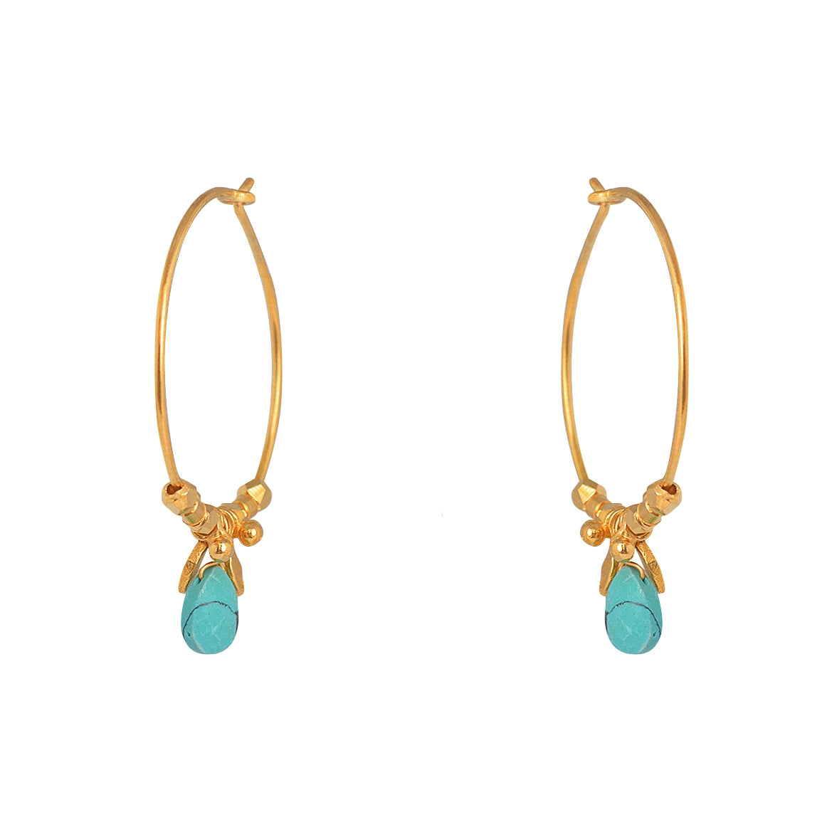 Créoles dorées pierre goutte et pampilles - TURQUOISE