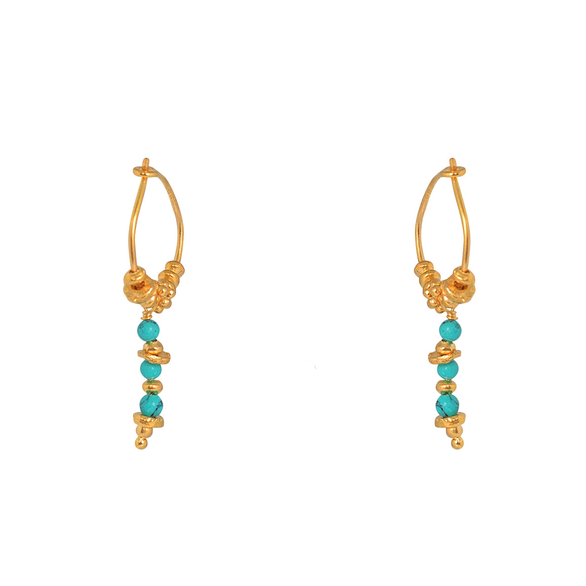 Créoles dorées et chaine pierres - TURQUOISE
