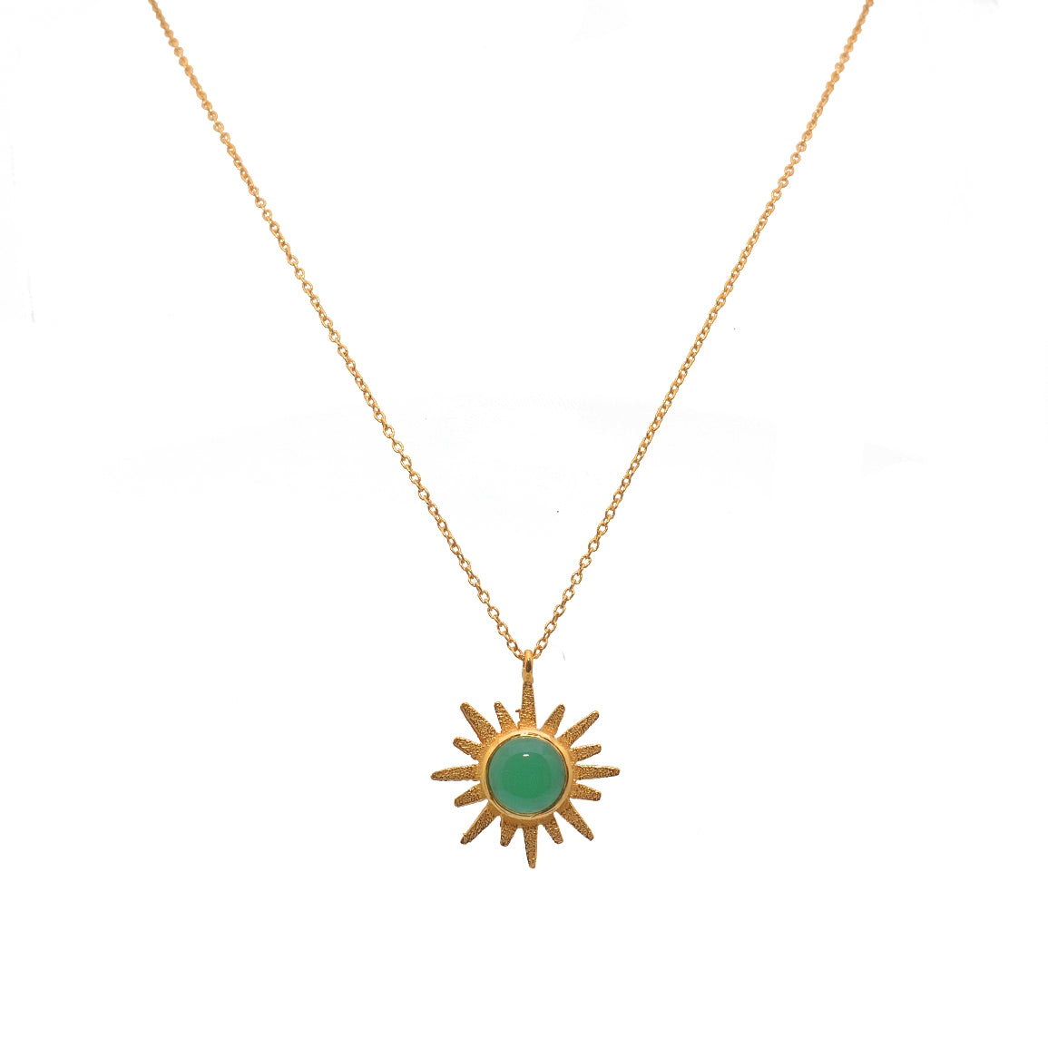 Collier doré soleil et pierre cabochon - ONYX VERTE