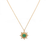 Collier doré soleil et pierre cabochon - ONYX VERTE