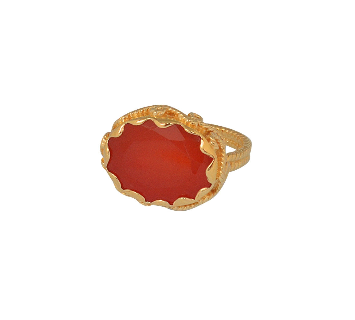 Bague dorée XXL et piere ovale