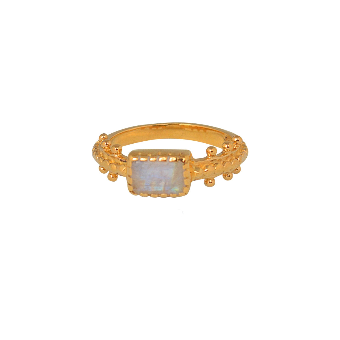 Bague dorée pierre et boules - 50 / PIERRE DE LUNE