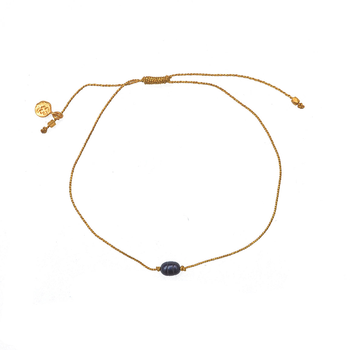 Bracelet tressé doré et perle grise