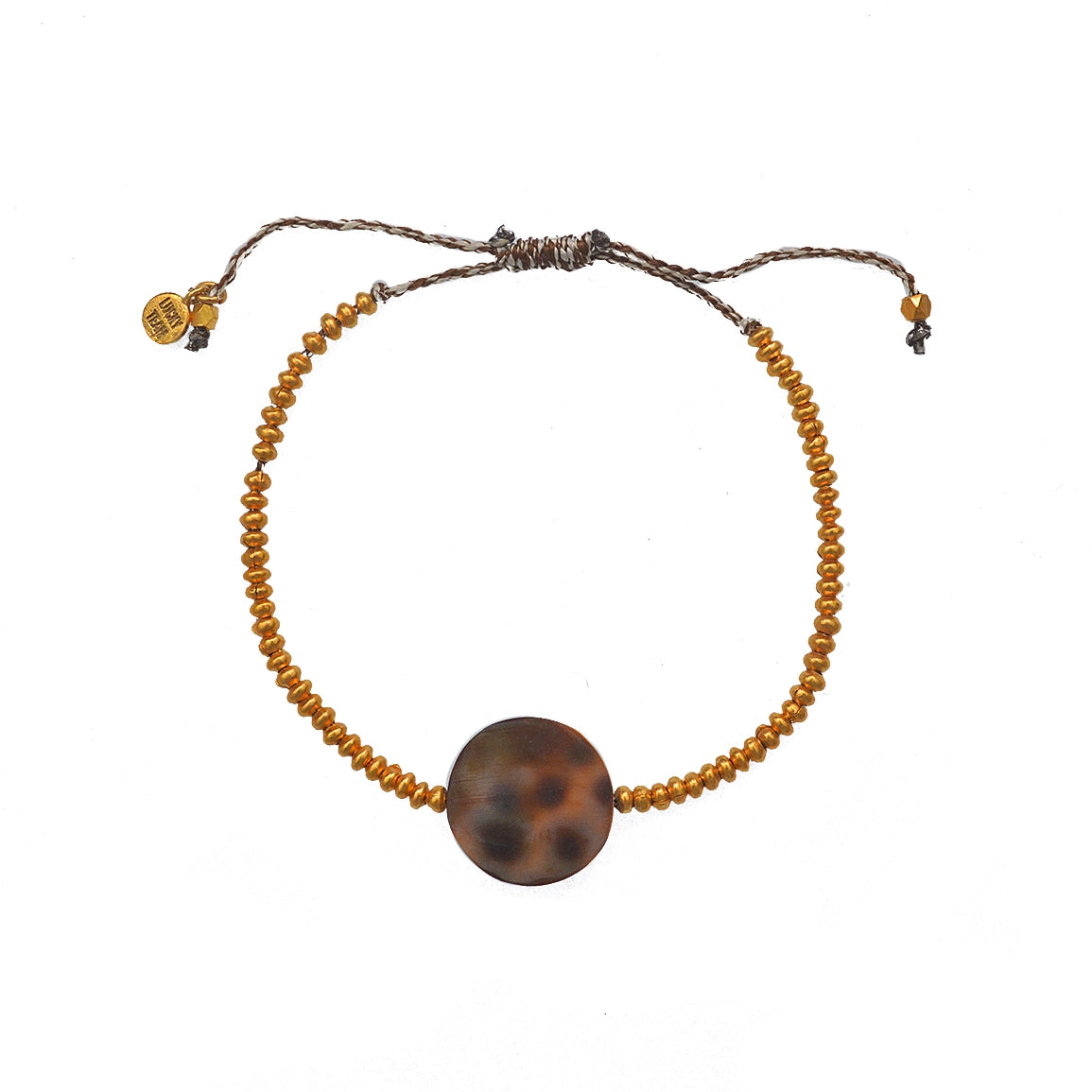Bracelet cordon disques dorés et coquillage