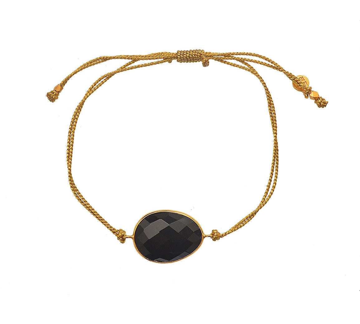 Bracelet cordon doré et pierre facettée - ONYX NOIRE
