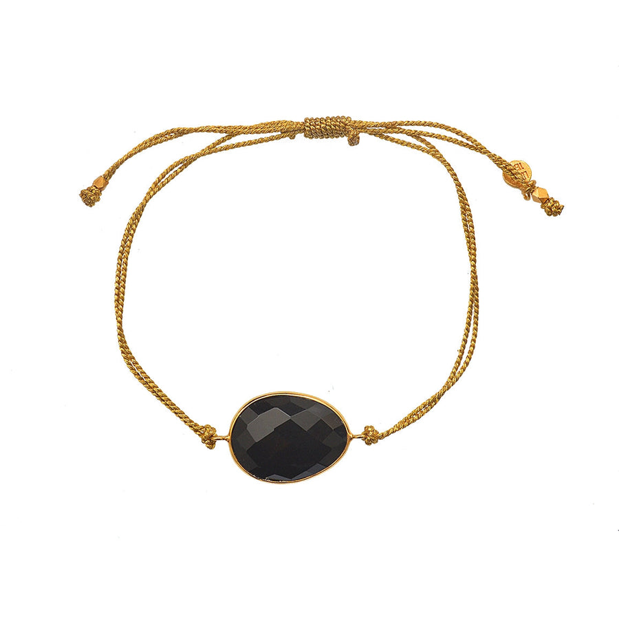 Bracelet cordon doré et pierre facettée - ONYX NOIRE