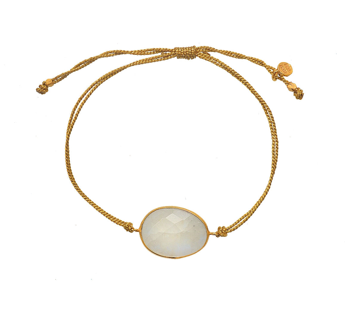 Bracelet cordon doré et pierre facettée - PIERRE DE LUNE