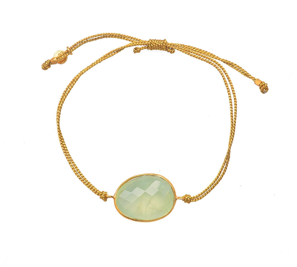 Bracelet cordon doré et pierre facettée - PREHNITE