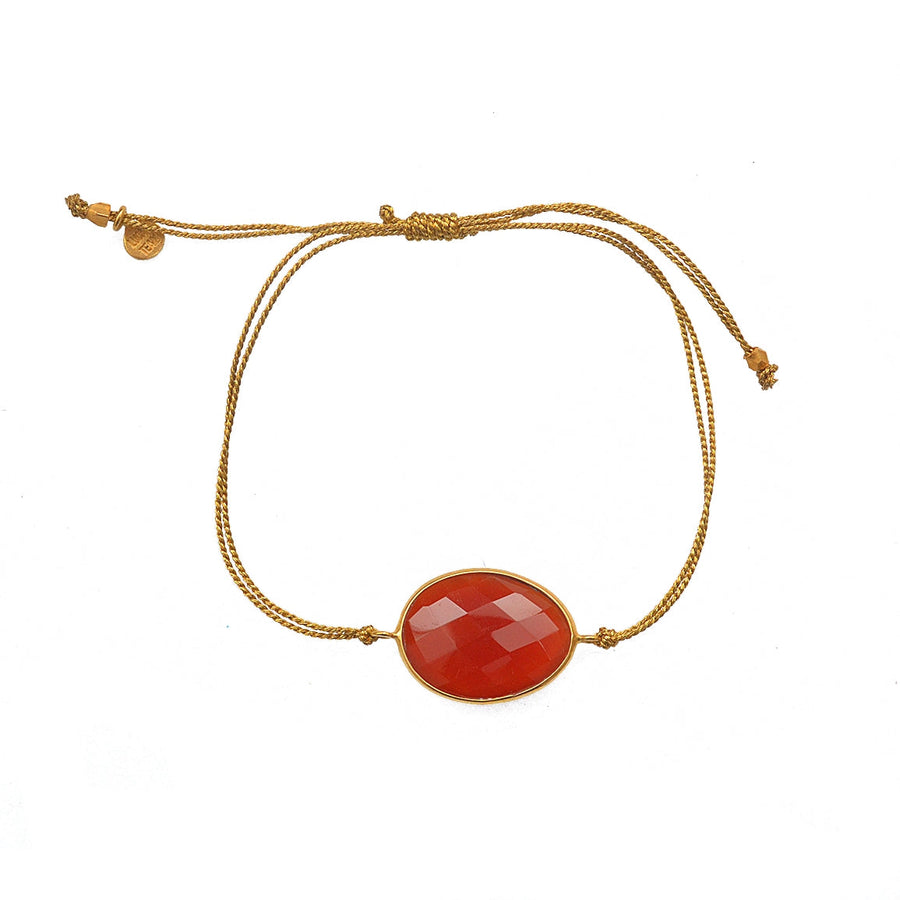 Bracelet cordon doré et pierre facettée - ONYX ROUGE