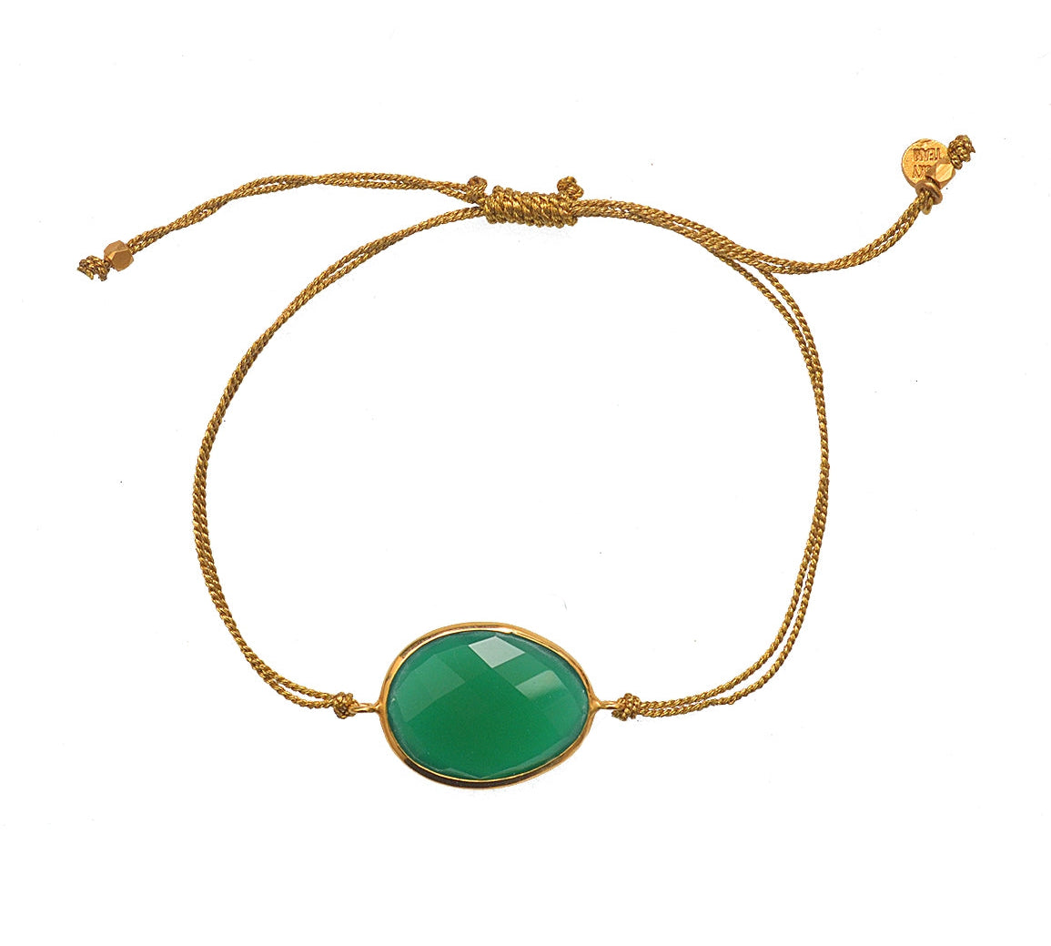 Bracelet cordon doré et pierre facettée - ONYX VERTE