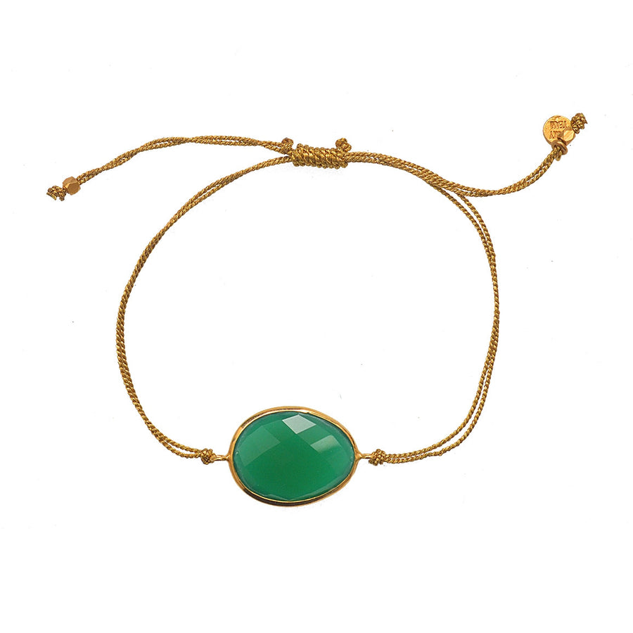 Bracelet cordon doré et pierre facettée - ONYX VERTE