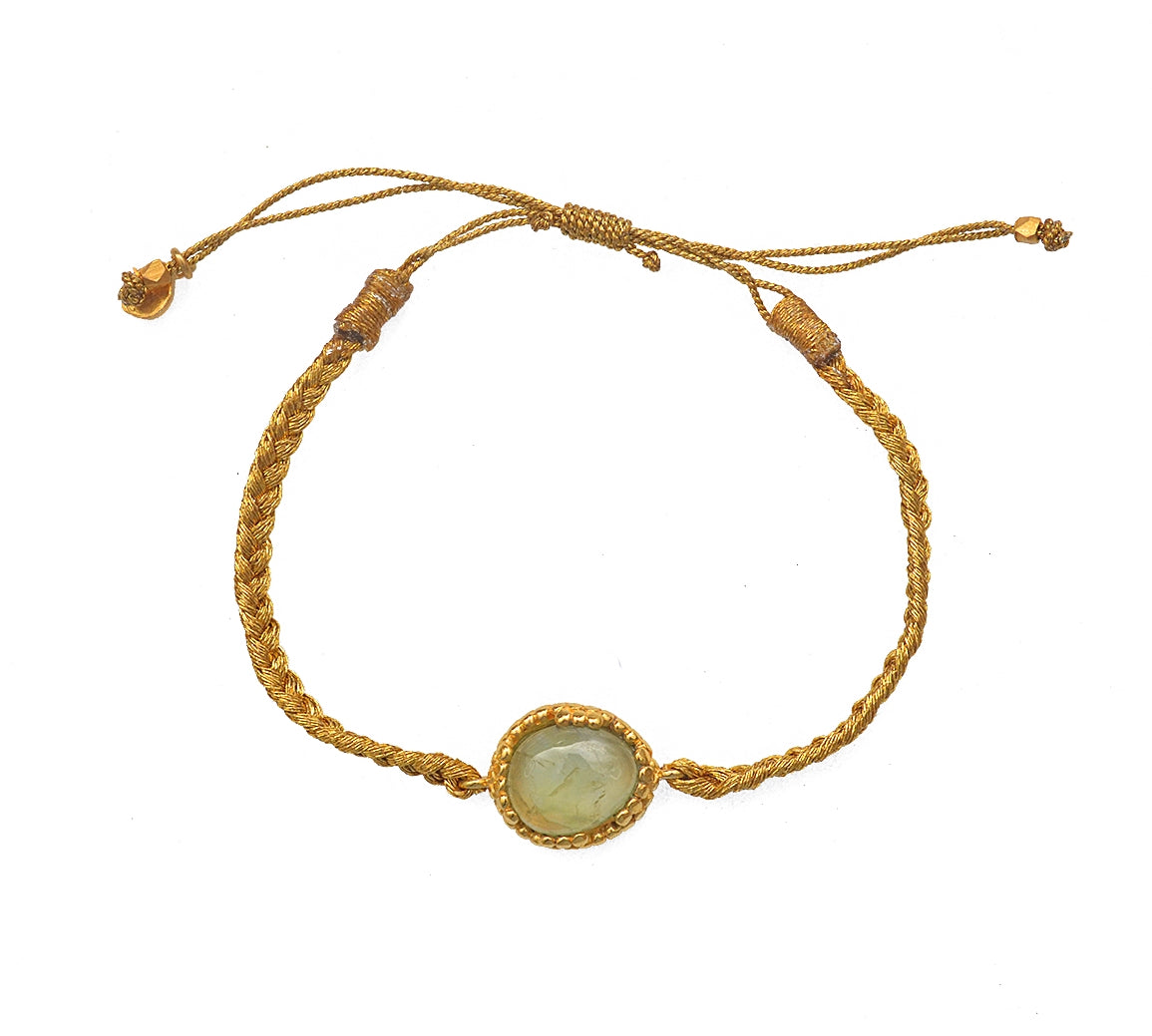 Bracelet cordon tressé doré et pierre cabochon - PREHNITE