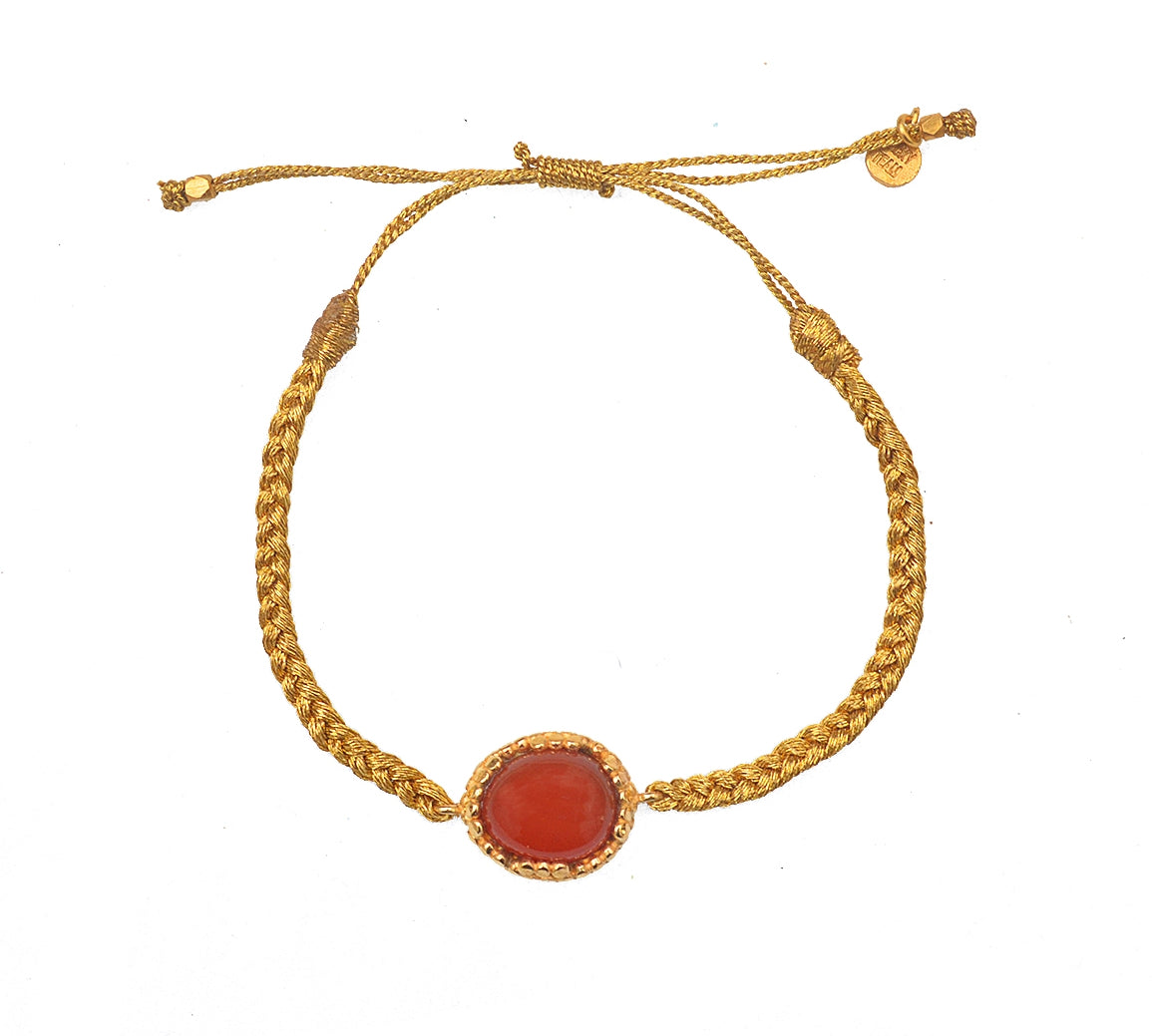 Bracelet cordon tressé doré et pierre cabochon - ONYX ROUGE