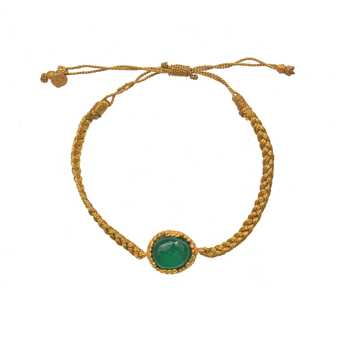 Bracelet cordon tressé doré et pierre cabochon - ONYX VERTE