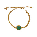 Bracelet cordon tressé doré et pierre cabochon - ONYX VERTE
