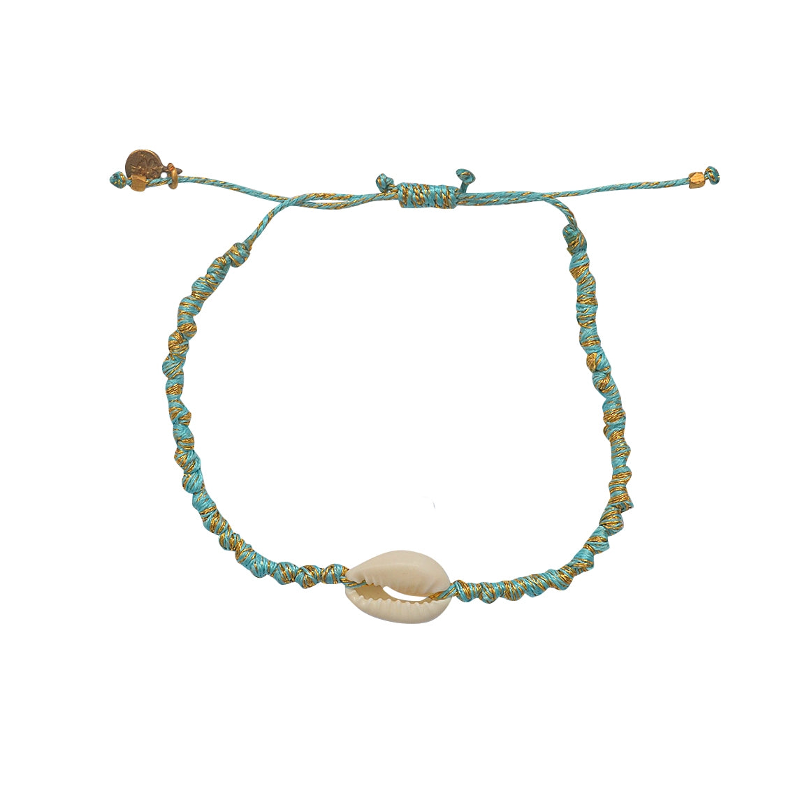 Bracelet cordon et cauri - TURQUOISE