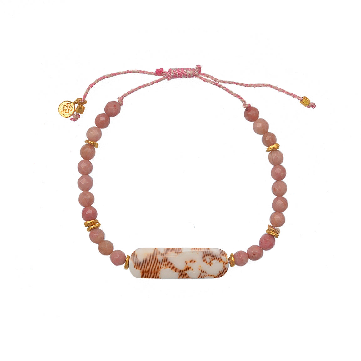 Bracelet cordon rose agathe rose et coquillage