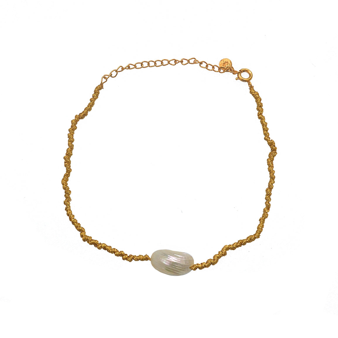 Bracelet de cheville cordon doré et nacre
