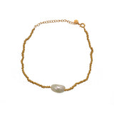 Bracelet de cheville cordon doré et nacre