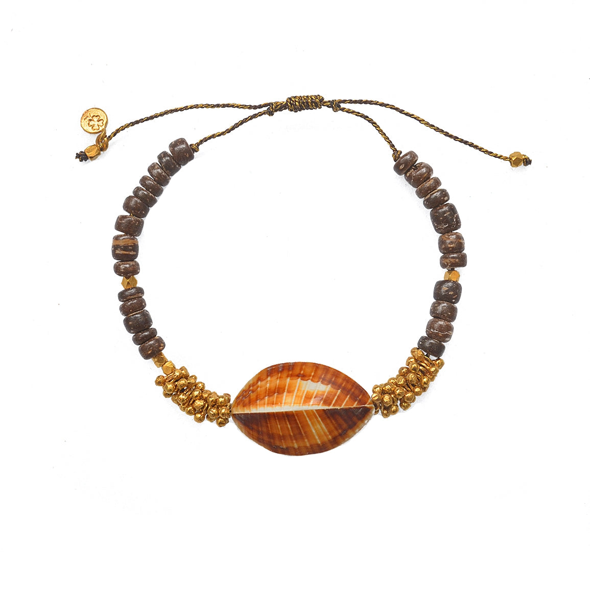 Bracelet cordon coquillage et bois