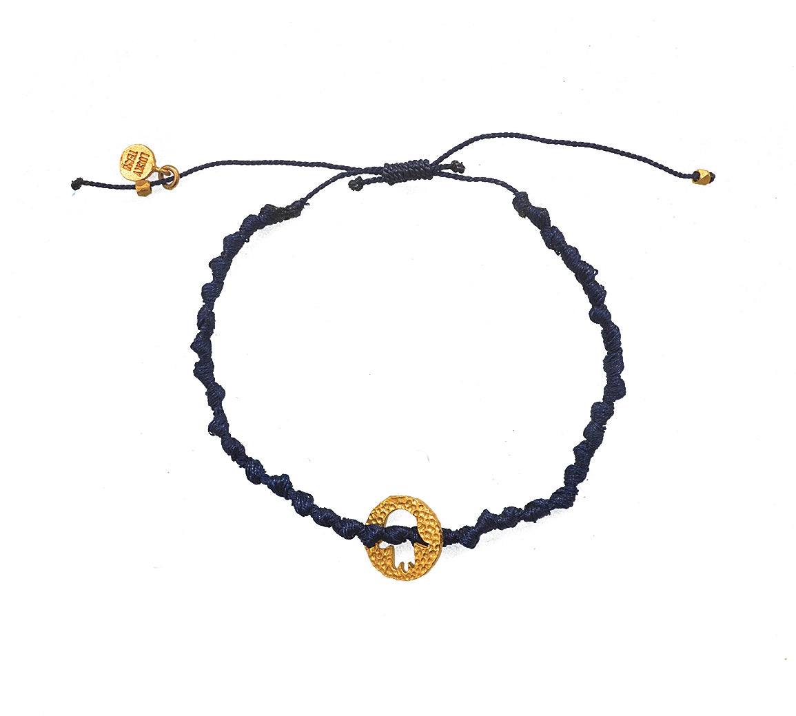 Bracelet cordon médaille martelée main de fatma dorée - BLEU
