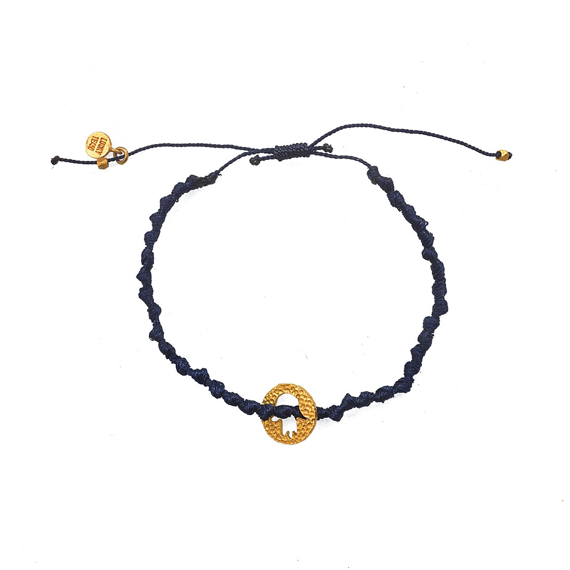 Bracelet cordon médaille martelée main de fatma dorée - BLEU