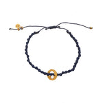 Bracelet cordon médaille martelée main de fatma dorée - BLEU