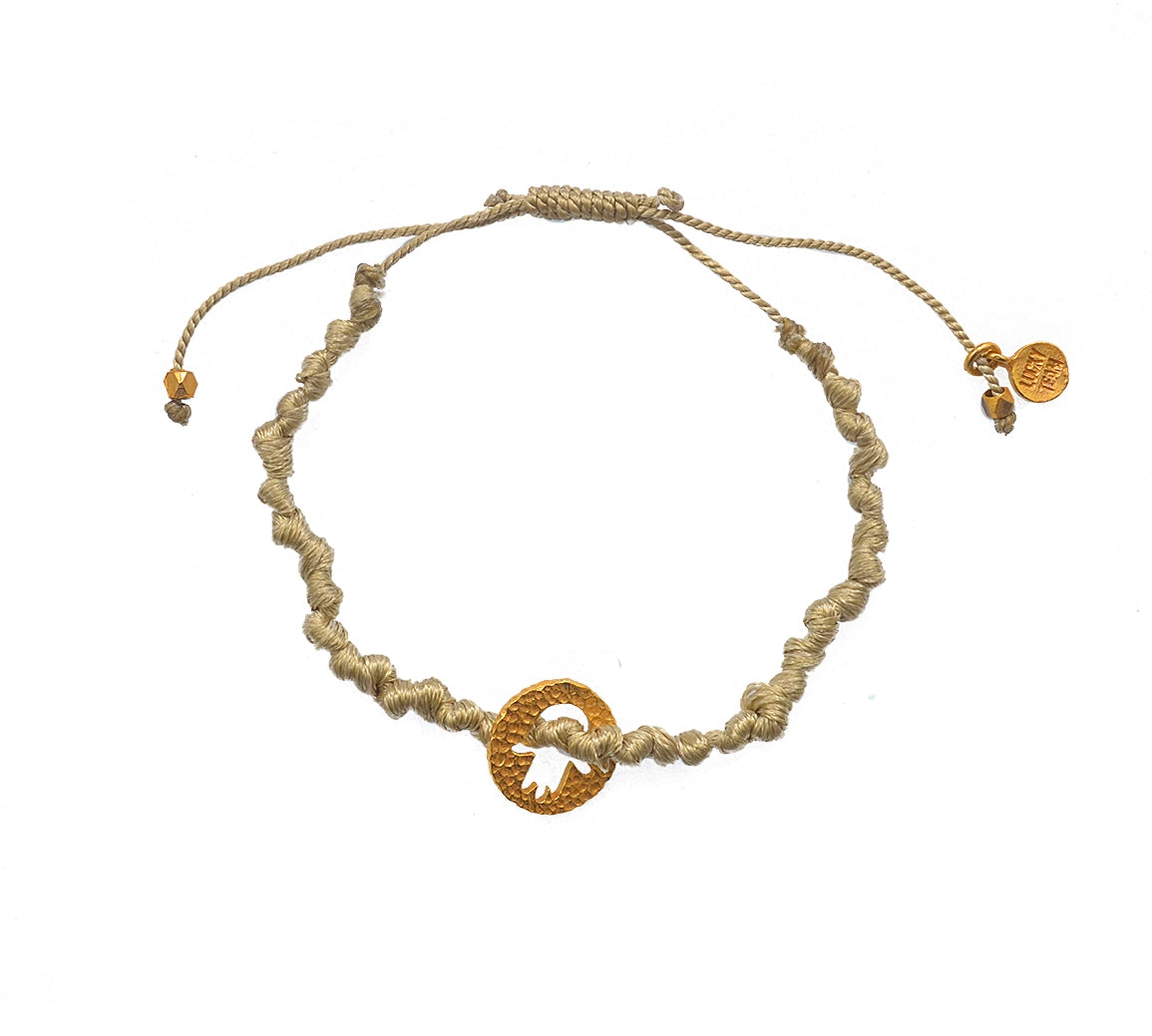 Bracelet cordon médaille martelée main de fatma dorée - KAKI