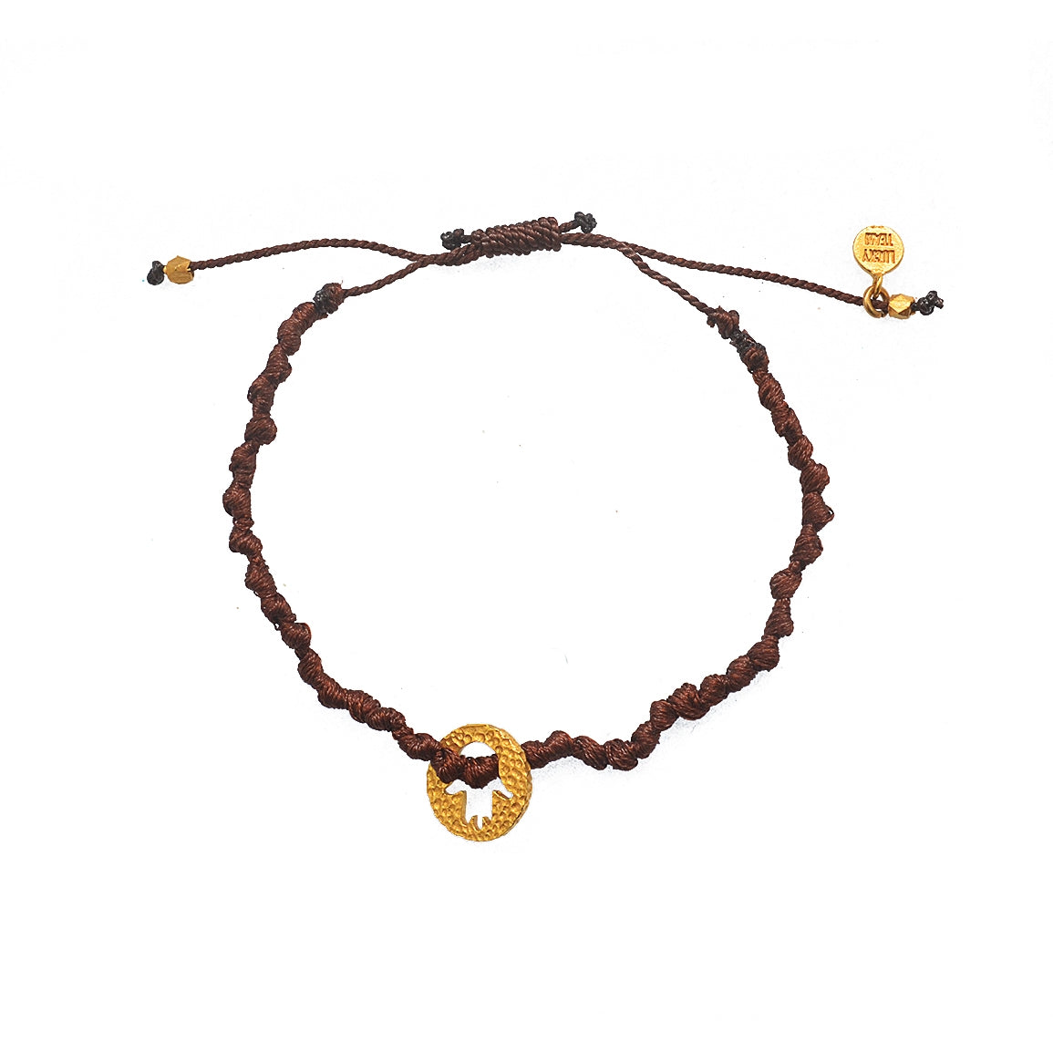 Bracelet cordon médaille martelée main de fatma dorée -
