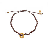 Bracelet cordon médaille martelée main de fatma dorée -