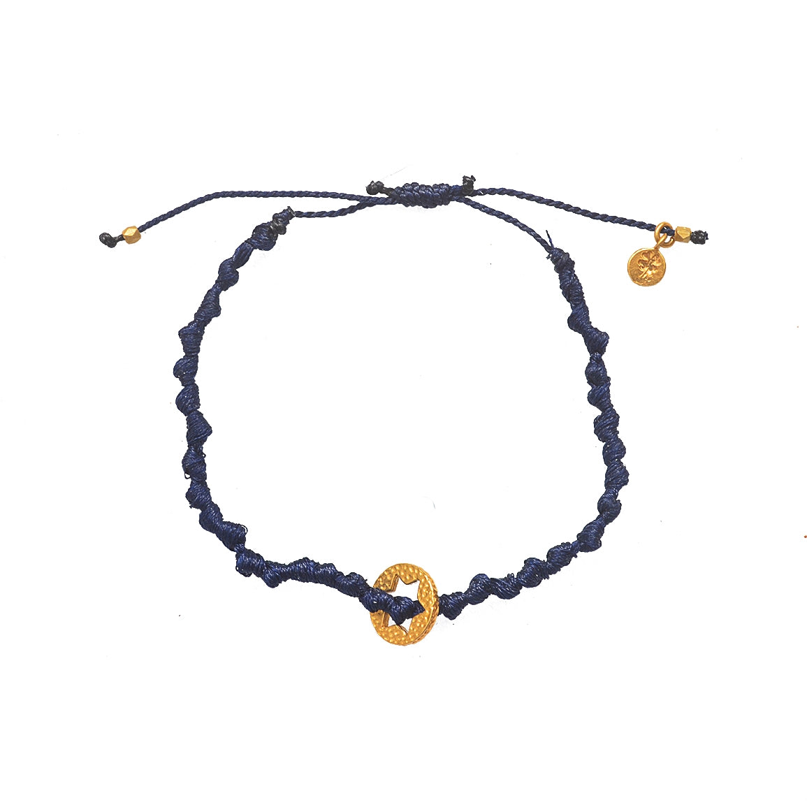 Bracelet cordon médaille martelée étoile de David dorée -