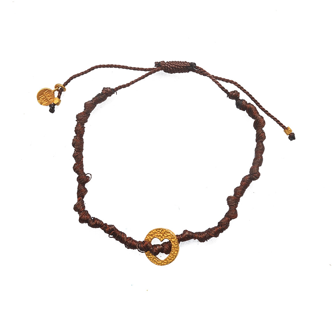 Bracelet cordon médaille martelée coeur - CHOCOLAT