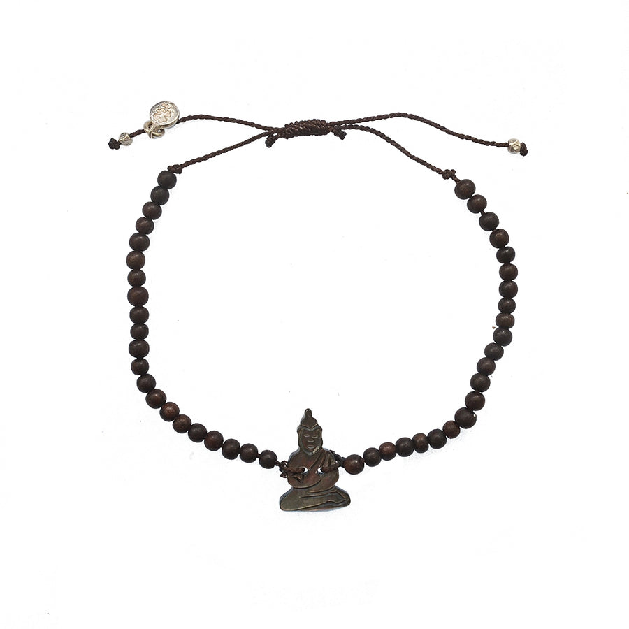 Bracelet cordon bois et bouddha en nacre