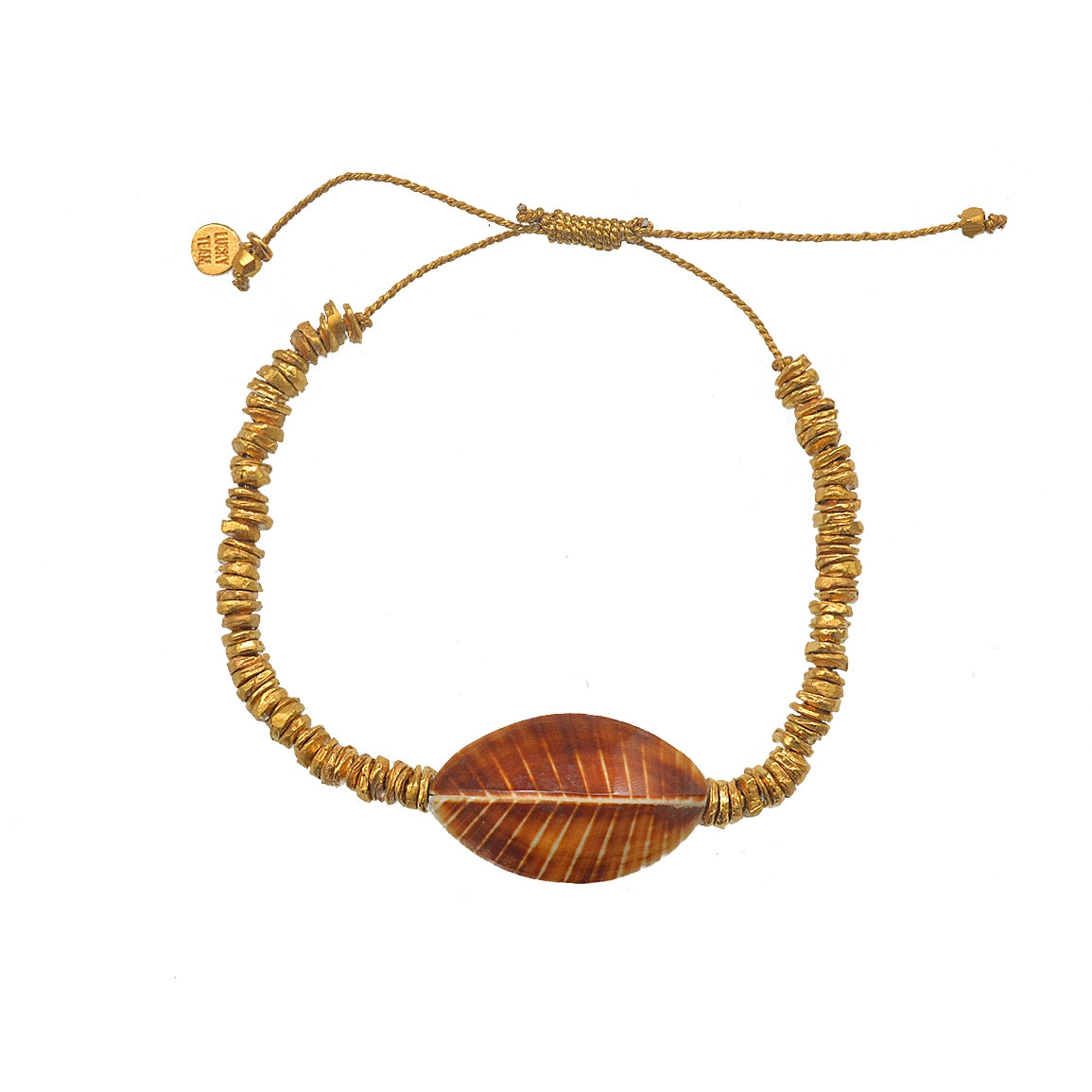 Bracelet cordon doré et coquillage