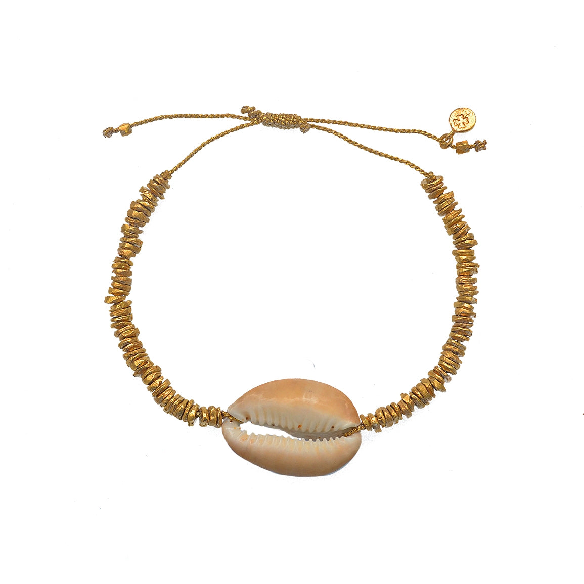 Bracelet cordon doré et coquillage