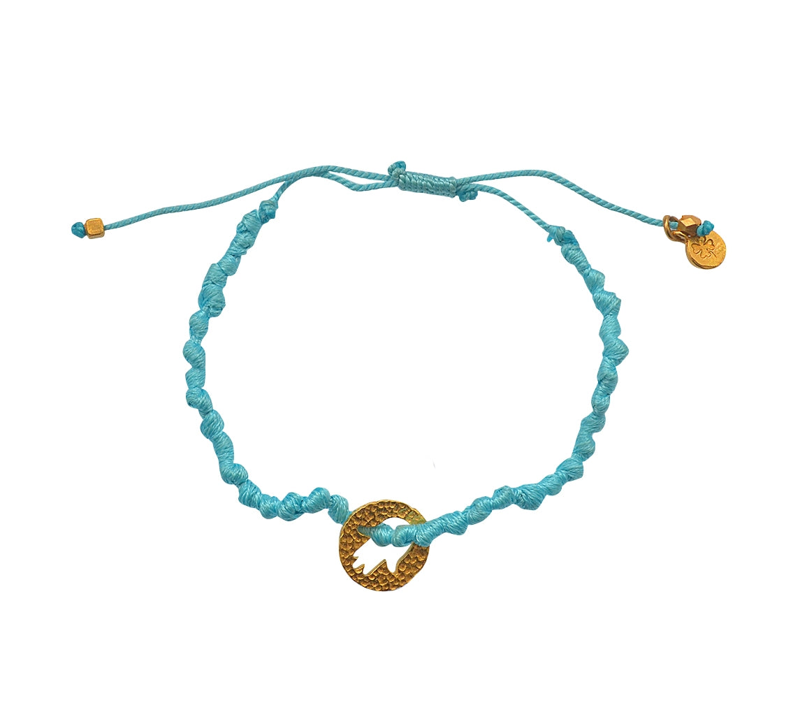 Bracelet cordon médaille martelée main de fatma dorée -