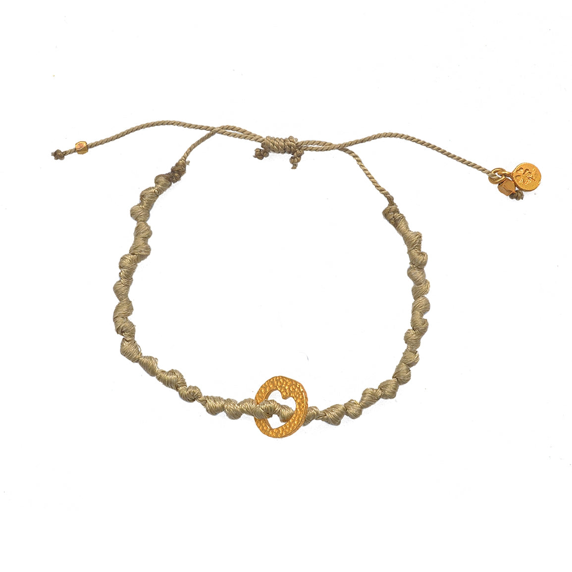 Bracelet cordon médaille martelée coeur - KAKI