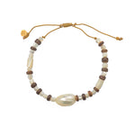 Bracelet cordon doré bois et coquillages