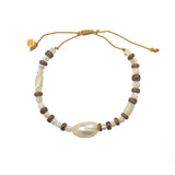 Bracelet cordon doré bois et coquillages